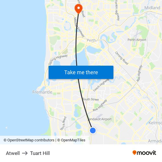 Atwell to Tuart Hill map