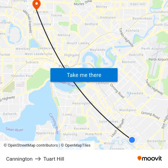 Cannington to Tuart Hill map