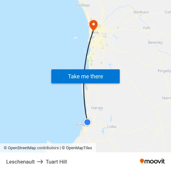 Leschenault to Tuart Hill map
