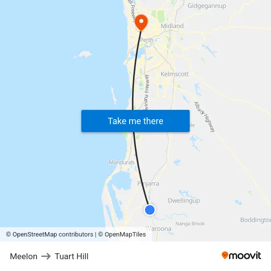 Meelon to Tuart Hill map