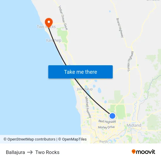 Ballajura to Two Rocks map