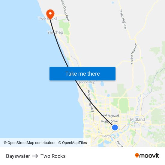 Bayswater to Two Rocks map