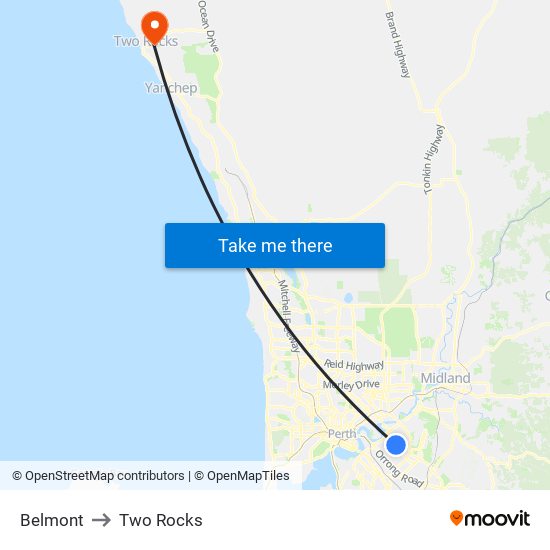 Belmont to Two Rocks map