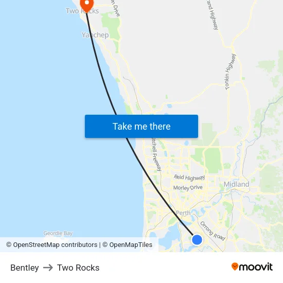Bentley to Two Rocks map