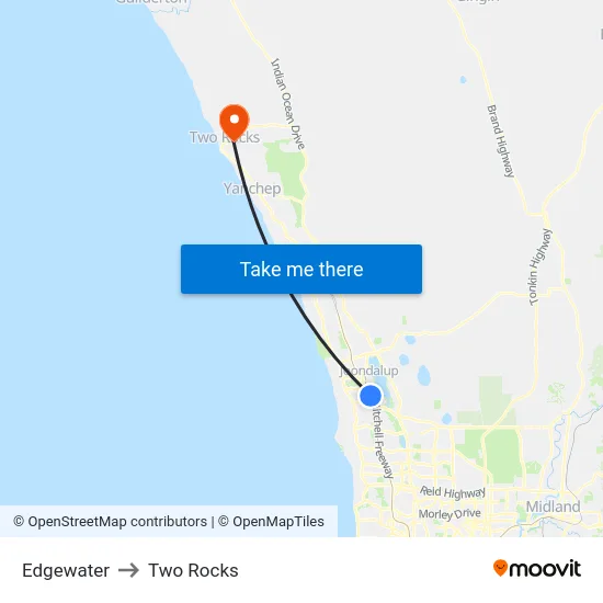 Edgewater to Two Rocks map