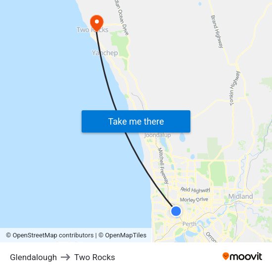 Glendalough to Two Rocks map