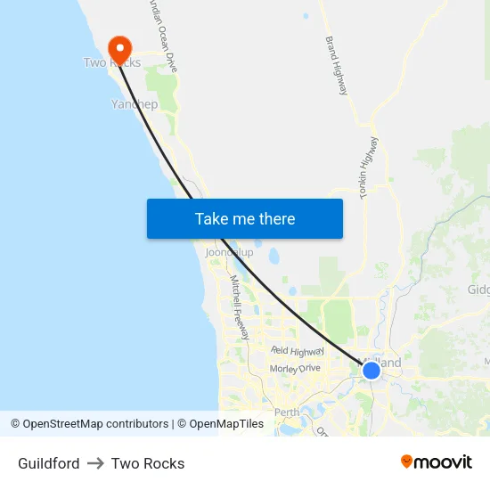 Guildford to Two Rocks map