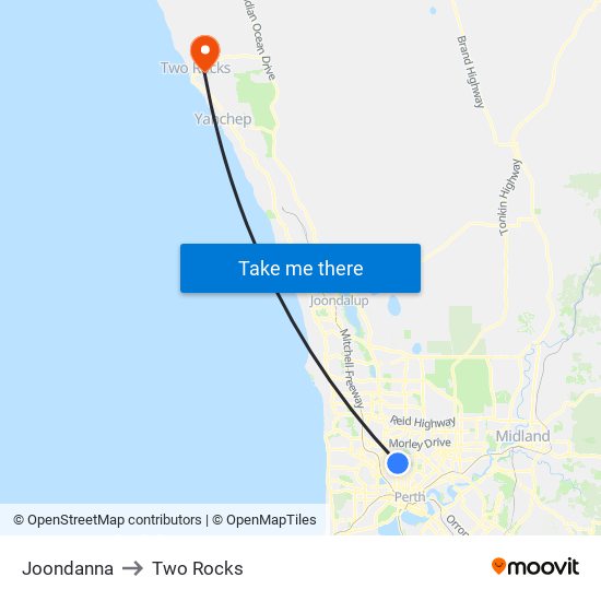 Joondanna to Two Rocks map