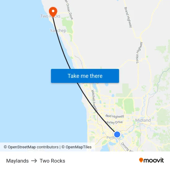 Maylands to Two Rocks map