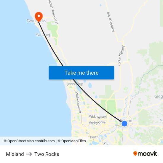 Midland to Two Rocks map