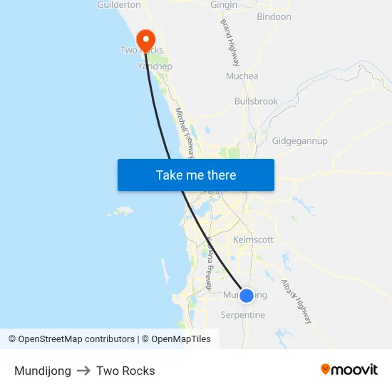 Mundijong to Two Rocks map