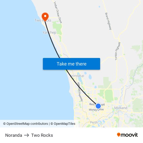 Noranda to Two Rocks map