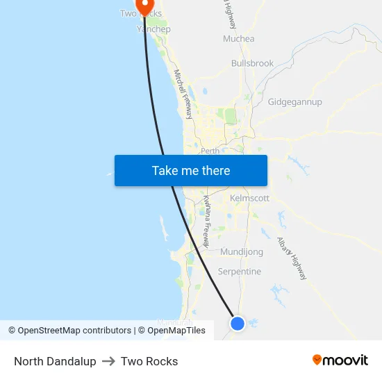 North Dandalup to Two Rocks map