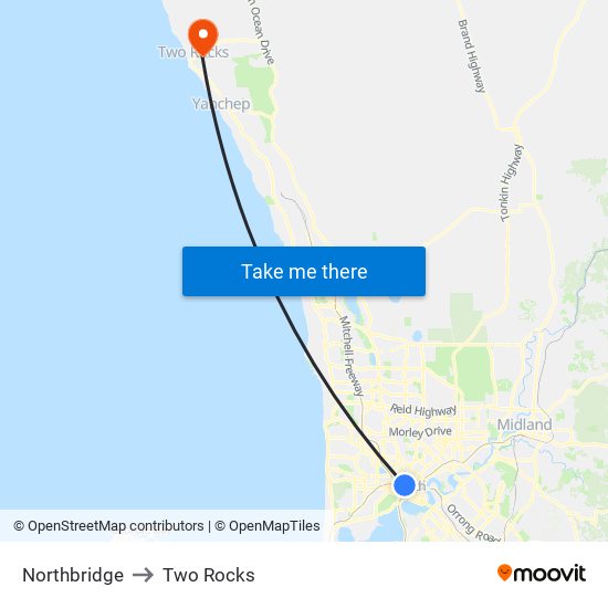 Northbridge to Two Rocks map