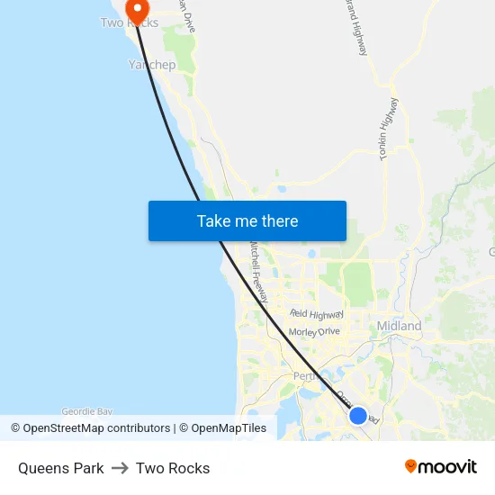 Queens Park to Two Rocks map