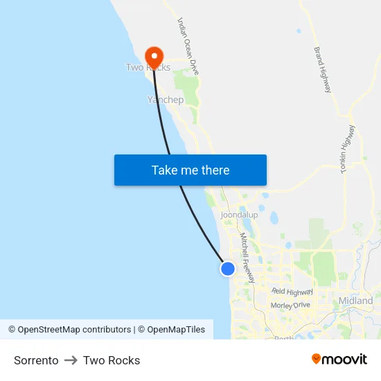 Sorrento to Two Rocks map