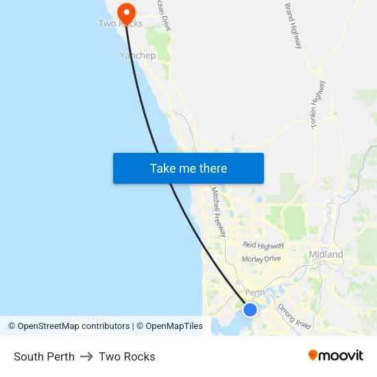 South Perth to Two Rocks map