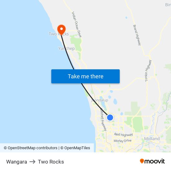 Wangara to Two Rocks map