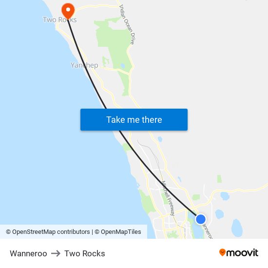 Wanneroo to Two Rocks map