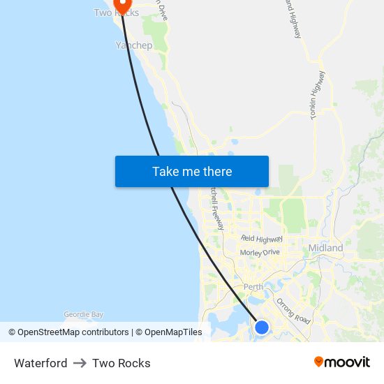 Waterford to Two Rocks map