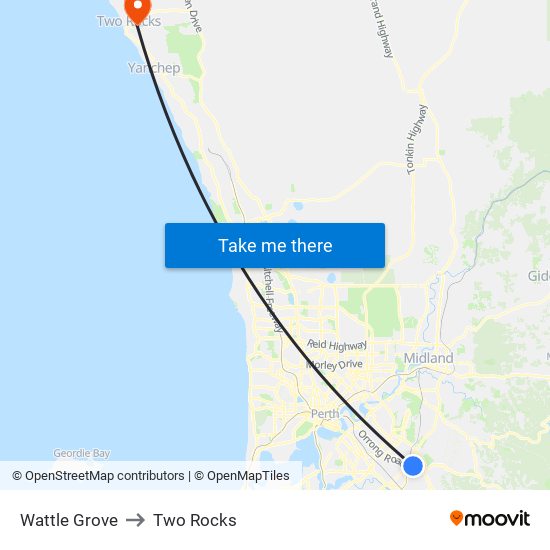 Wattle Grove to Two Rocks map