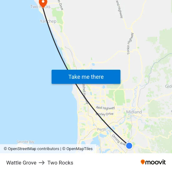 Wattle Grove to Two Rocks map
