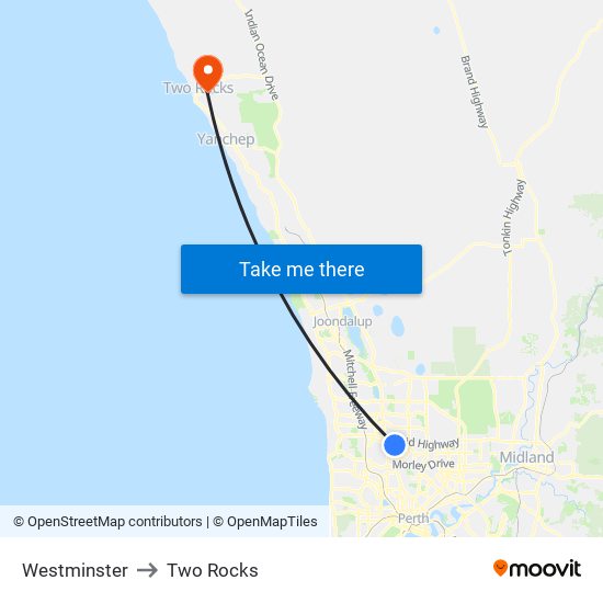 Westminster to Two Rocks map