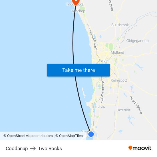 Coodanup to Two Rocks map