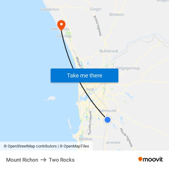 Mount Richon to Two Rocks map