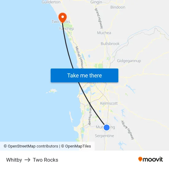 Whitby to Two Rocks map