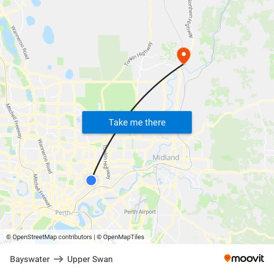 Bayswater to Upper Swan map