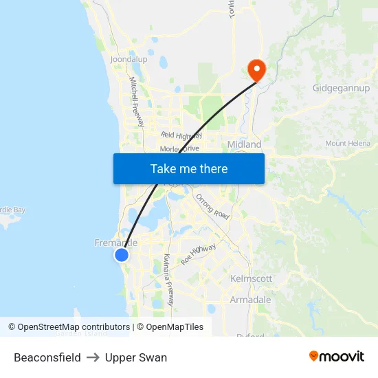 Beaconsfield to Upper Swan map