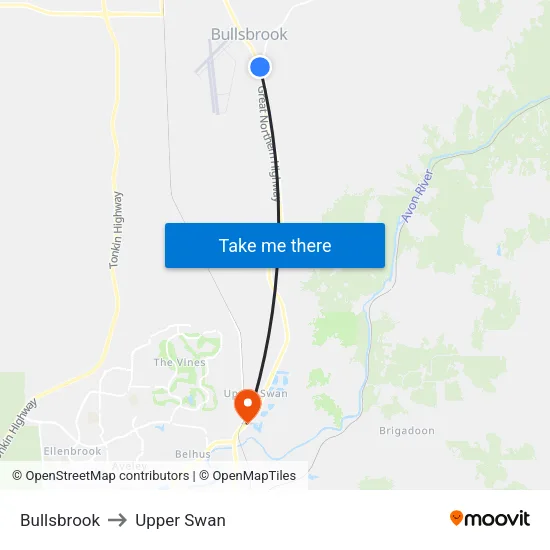 Bullsbrook to Upper Swan map