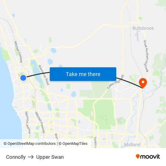 Connolly to Upper Swan map