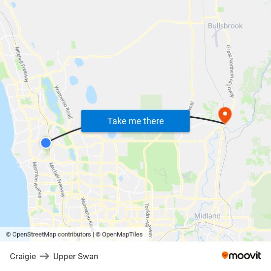 Craigie to Upper Swan map