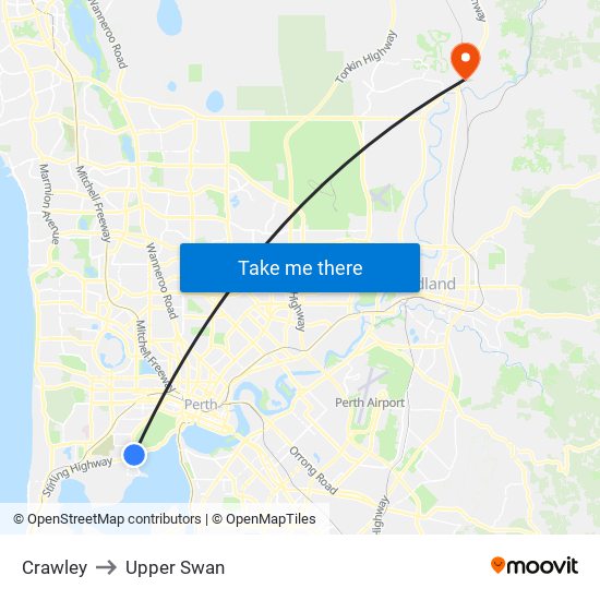 Crawley to Upper Swan map