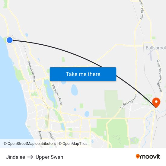 Jindalee to Upper Swan map