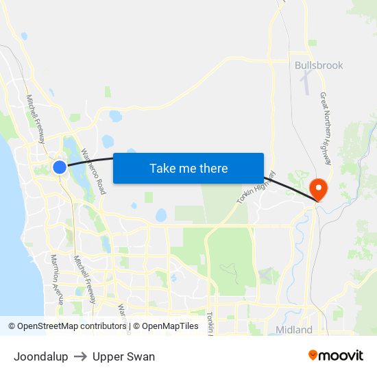 Joondalup to Upper Swan map