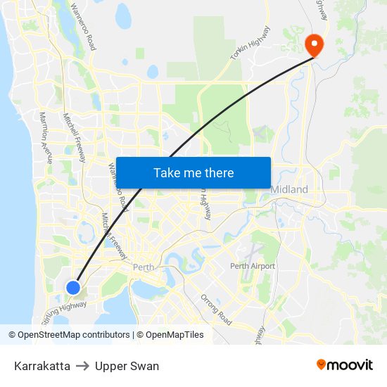 Karrakatta to Upper Swan map