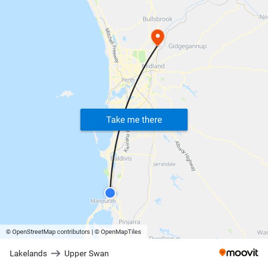 Lakelands to Upper Swan map