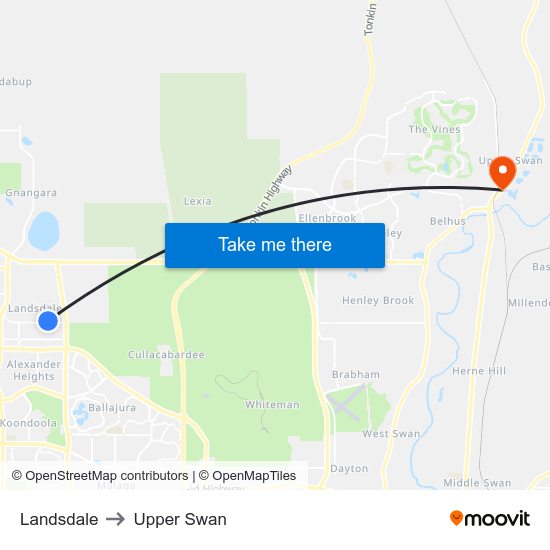 Landsdale to Upper Swan map