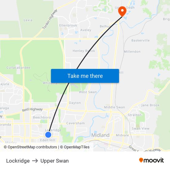 Lockridge to Upper Swan map