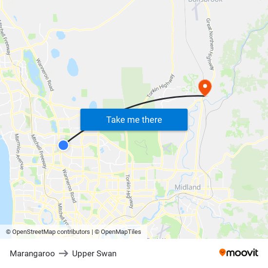 Marangaroo to Upper Swan map