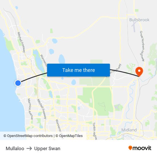 Mullaloo to Upper Swan map