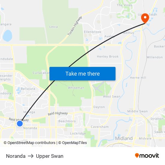 Noranda to Upper Swan map