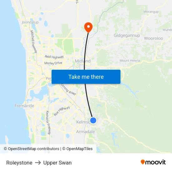 Roleystone to Upper Swan map