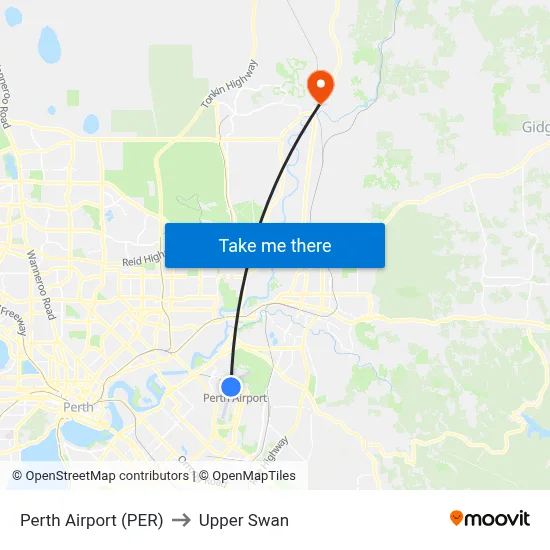 Perth Airport (PER) to Upper Swan map