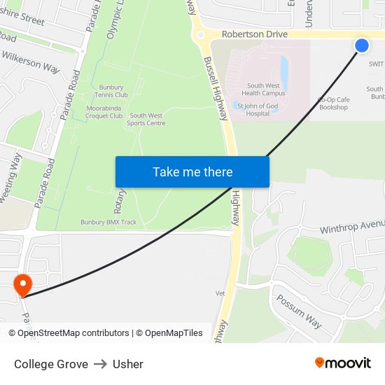 College Grove to Usher map