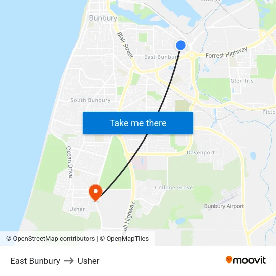 East Bunbury to Usher map