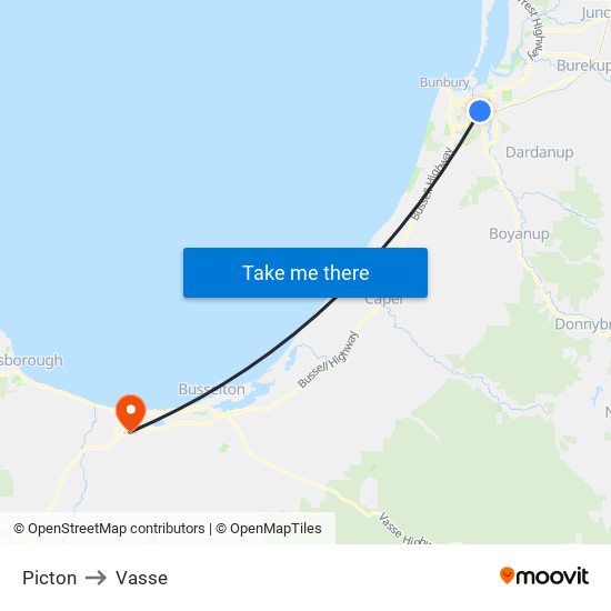 Picton to Vasse map